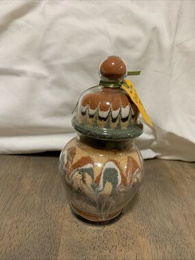 DESERT SAND ART 6” Glass Apothecary Bottle VTG Sealed Tan Rust Black Hand Made